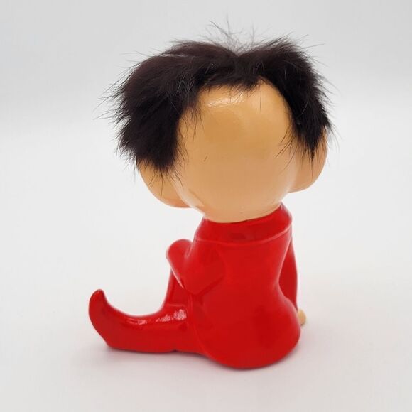 RARE Pristine 1950's Winking Red Pixie Elf Pointy Ear Real Fur Hair Figurine - Picture 5 of 14